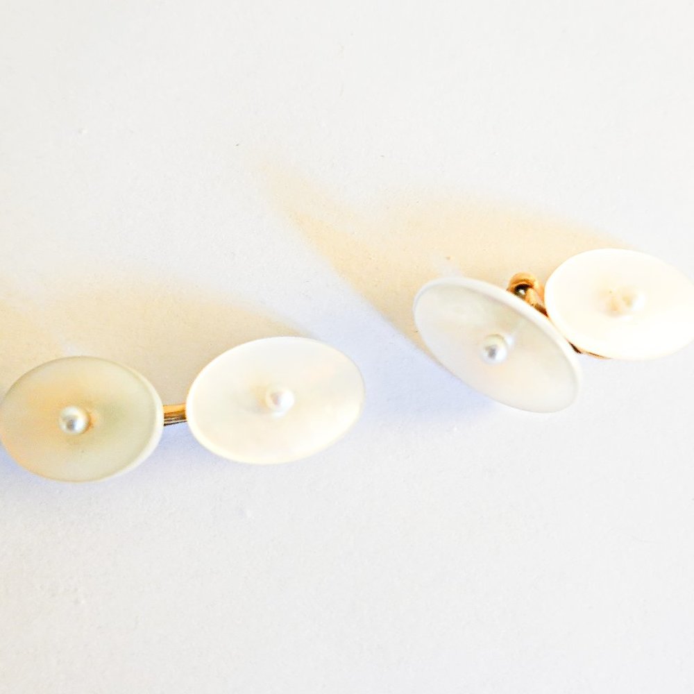 Vintage 14K Gold & Mother of Pearl Cufflinks